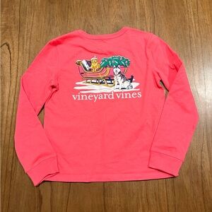 Vineyard Vines Girls Puppy Dog Christmas Long Sleeve Pocket Tee Shirt